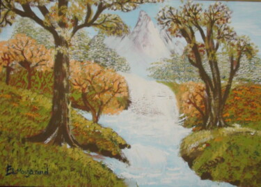 Painting titled "la cascade" by Abderrahim El Moujaouid, Original Artwork, Acrylic Mounted on Wood Stretcher frame