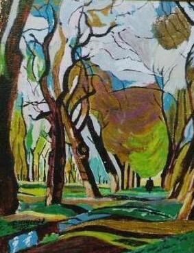 Painting titled "paysage(arbres Hoou…" by Abderrahim El Moujaouid, Original Artwork, Acrylic Mounted on Wood Stretcher frame