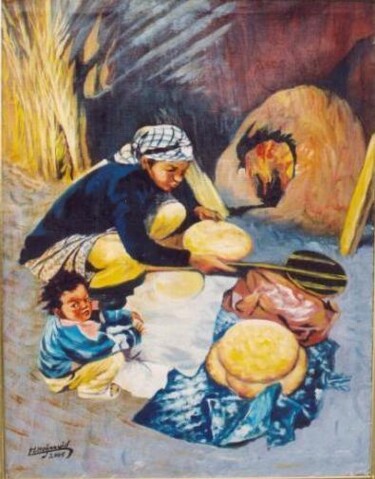 Schilderij getiteld "le pain traditionel" door Abderrahim El Moujaouid, Origineel Kunstwerk, Acryl Gemonteerd op Frame voor…
