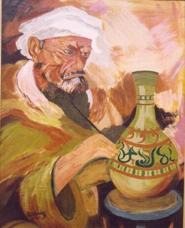 Painting titled "le Potier de Safi (…" by Abderrahim El Moujaouid, Original Artwork, Acrylic Mounted on Wood Stretcher frame