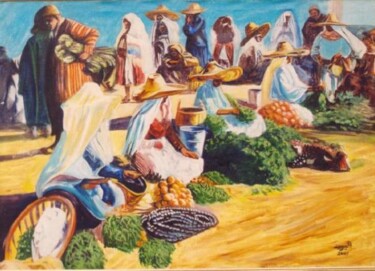 Malerei mit dem Titel "le souk" von Abderrahim El Moujaouid, Original-Kunstwerk, Acryl Auf Keilrahmen aus Holz montiert