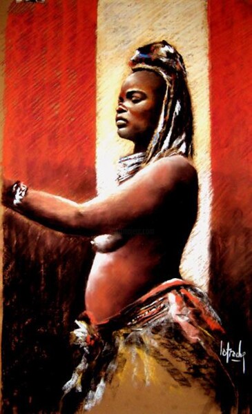 Peinture intitulée "Danseuse masaï 2" par Abderrahmane Latrache, Œuvre d'art originale, Huile