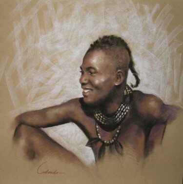 Peinture intitulée "Guerrier masaï" par Abderrahmane Latrache, Œuvre d'art originale, Huile