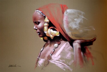 Peinture intitulée "Femme peule" par Abderrahmane Latrache, Œuvre d'art originale, Huile