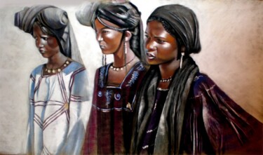 Schilderij getiteld "3 femmes peules" door Abderrahmane Latrache, Origineel Kunstwerk, Olie