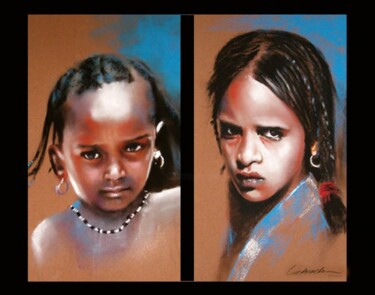 Peinture intitulée "Jeunes fille touareg" par Abderrahmane Latrache, Œuvre d'art originale, Huile