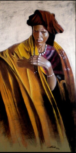Peinture intitulée "Femme peul 2" par Abderrahmane Latrache, Œuvre d'art originale, Huile
