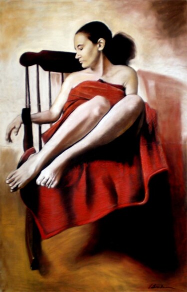 Painting titled "Woman in red" by Abderrahmane Latrache, Original Artwork, Oil
