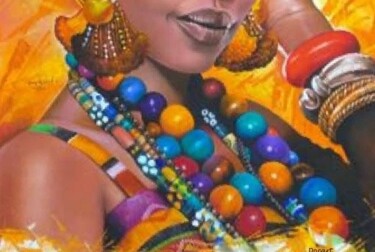 Painting titled "Femme Poular" by Abdoul Sow (Docart), Original Artwork, Acrylic Mounted on Wood Stretcher frame