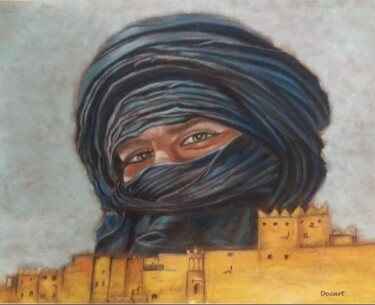 Painting titled "Touareg" by Abdoul Sow (Docart), Original Artwork, Acrylic Mounted on Wood Stretcher frame