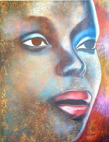 Картина под названием "Vision Faciale" - Abdoul Sow (Docart), Подлинное произведение искусства, Акрил Установлен на Деревянн…