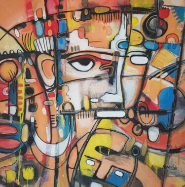 Painting titled "different faces" by Abdoulie Conteh, Original Artwork, Acrylic
