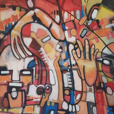 Schilderij getiteld "Watching the dancer" door Abdoulie Conteh, Origineel Kunstwerk, Acryl