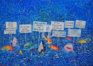 Pintura titulada "Fishes complaining…" por Abdoulie Conteh, Obra de arte original, Acrílico
