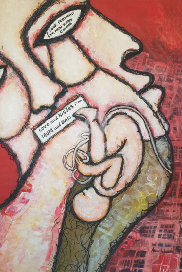 Malerei mit dem Titel "Baby in the womb" von Abdoulie Conteh, Original-Kunstwerk, Acryl