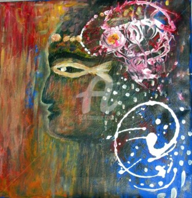 Schilderij getiteld "Méditation" door Rachida Abdrebbi, Origineel Kunstwerk