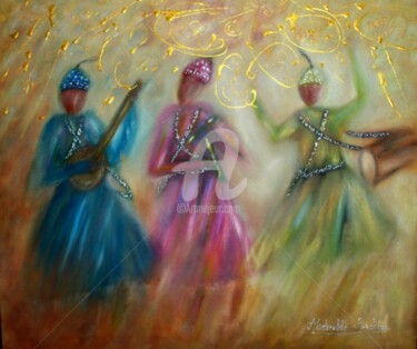 Картина под названием "Gnaoua d'Essaouira" - Rachida Abdrebbi, Подлинное произведение искусства, Масло