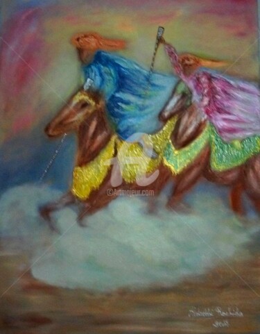 Peinture intitulée "Fantasia" par Rachida Abdrebbi, Œuvre d'art originale, Huile