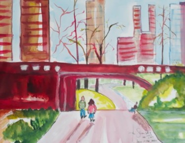 Painting titled "Arch in the Park" by Abe Shainberg, Original Artwork, Watercolor
