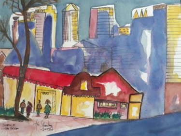 Painting titled "Tavern on the Green" by Abe Shainberg, Original Artwork, Watercolor