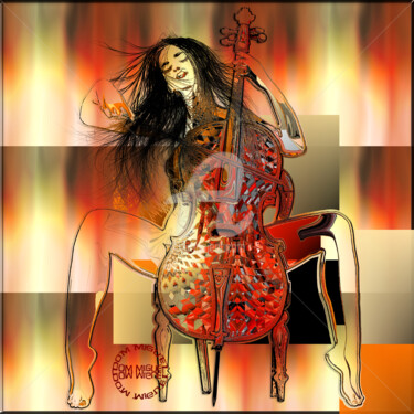 Arts numériques intitulée "Cellist on fire" par Abelard, Œuvre d'art originale, Peinture numérique