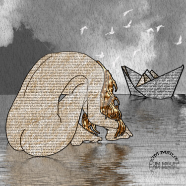 Digital Arts titled "Le bateau de papier" by Abelard, Original Artwork, Digital Painting