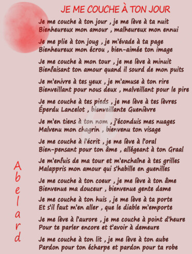 Arts numériques intitulée "JE ME COUCHE A TON…" par Abelard, Œuvre d'art originale, Poème