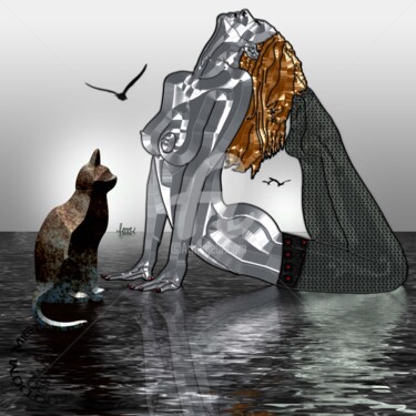 Digitale Kunst getiteld "Le Chat" door Abelard, Origineel Kunstwerk, Digitaal Schilderwerk