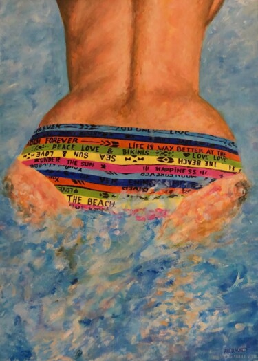 La baigneuse Peinture intitulée "La baigneuse" par Fatiha Abellache, Œuvre d'art originale, Acrylique