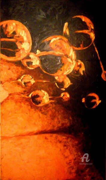 Painting titled "Espace orange I" by Fatiha Abellache, Original Artwork, Oil Mounted on Wood Stretcher frame