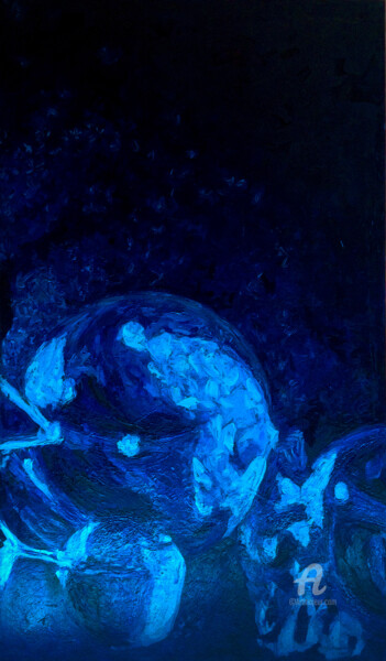 Peinture intitulée "Espace bleu I" par Fatiha Abellache, Œuvre d'art originale, Huile Monté sur Châssis en bois