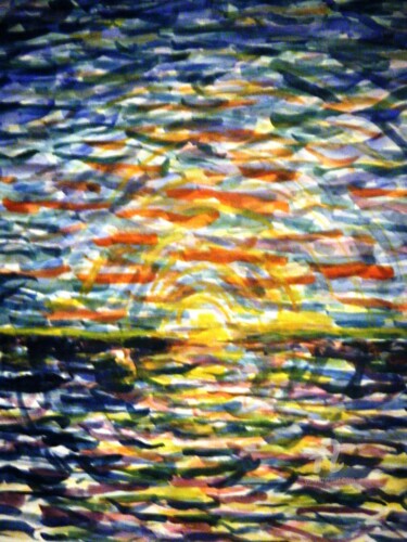 Peinture intitulée "Coucher du soleil" par Fatiha Abellache, Œuvre d'art originale, Aquarelle