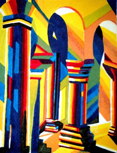 Painting titled "Architecture polych…" by Fatiha Abellache, Original Artwork, Gouache
