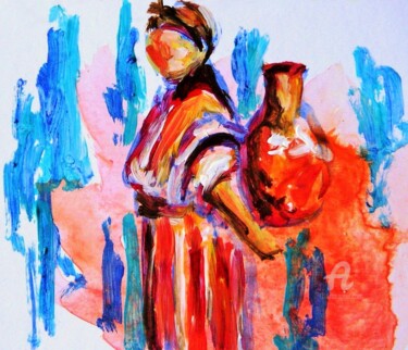 Peinture intitulée "Femme kabyle" par Fatiha Abellache, Œuvre d'art originale, Acrylique