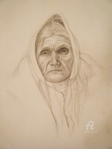 Drawing titled "Fadhma Aït Mansour…" by Fatiha Abellache, Original Artwork, Pencil