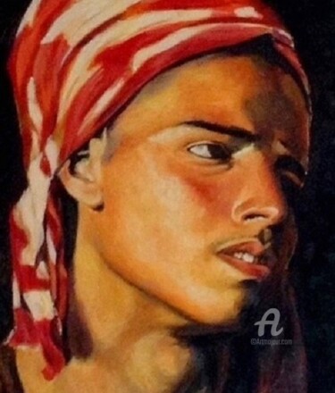 Pintura titulada "Détail du visage "L…" por Fatiha Abellache, Obra de arte original, Oleo Montado en Bastidor de camilla de…