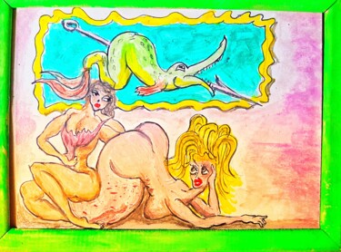 Best original acrylic art nude girl fishing pinup Peinture intitulée "Best original acryl…" par Dmitriy Abelyashev, Œuvre d'art originale, Acrylique