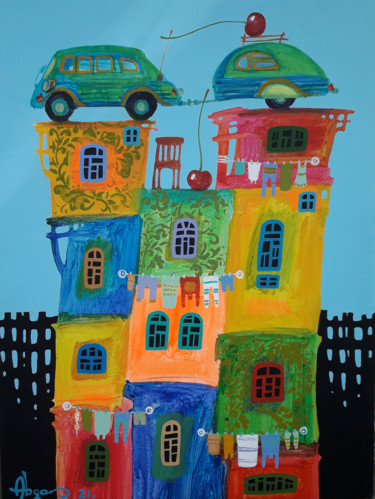 Painting titled "Childhood dreams-36…" by Abgar Khachatryan, Original Artwork, Oil Mounted on Wood Stretcher frame