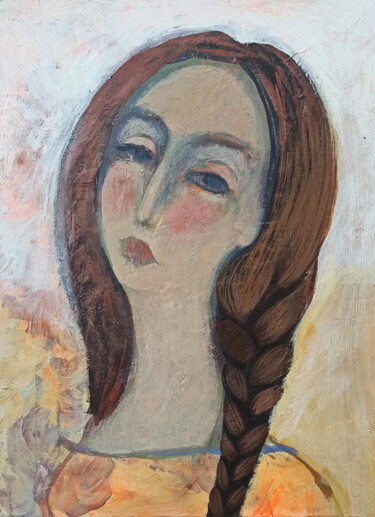 Painting titled "Girl portrait (30x4…" by Abgar Khachatryan, Original Artwork, Oil Mounted on Wood Stretcher frame