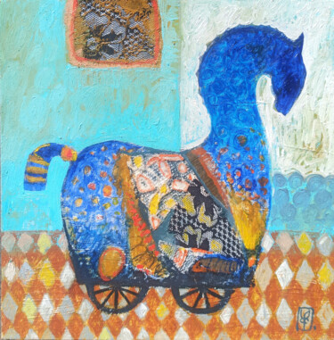 Painting titled "Toy Horse Reverie" by Abgar Khachatryan, Original Artwork, Oil Mounted on Wood Stretcher frame