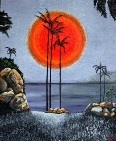 Pintura intitulada "Evening Cove" por Andrew (Ana` Alu) Hollimon, Obras de arte originais, Óleo