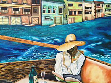 Painting titled "The Reader" by Andrew (Ana` Alu) Hollimon, Original Artwork, Oil