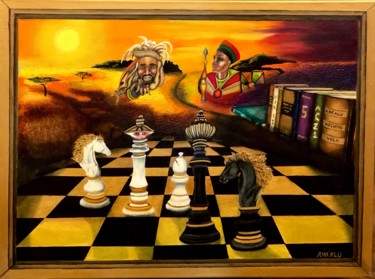 Painting titled "The Reader V:  End…" by Andrew (Ana` Alu) Hollimon, Original Artwork, Oil Mounted on Wood Stretcher frame