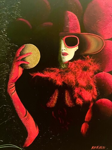 Painting titled "Dame en Rouge (Lady…" by Andrew (Ana` Alu) Hollimon, Original Artwork, Acrylic Mounted on Wood Stretcher fr…