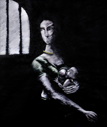 Peinture intitulée "Young Widow" par Abhishek Chauhan, Œuvre d'art originale, Acrylique