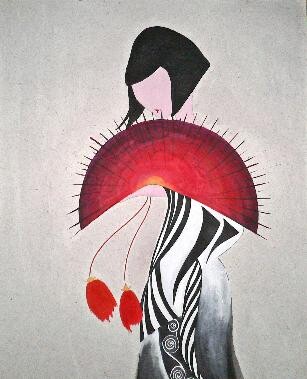 Painting titled "Japanese Fan Girl" by Abhilasha Singh, Original Artwork