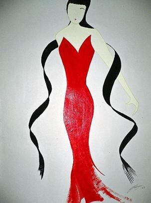 Painting titled "Lady In Red - 1" by Abhilasha Singh, Original Artwork