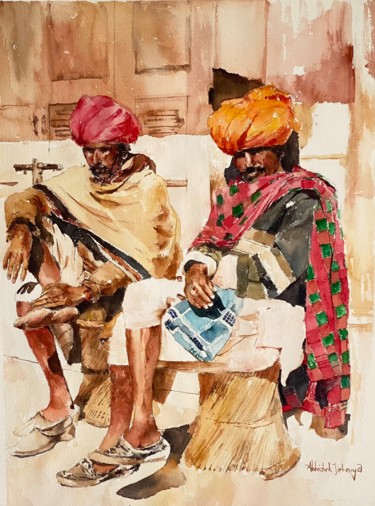 Malerei mit dem Titel "SUN AND SAND" von Abhishek Deheriya, Original-Kunstwerk, Aquarell