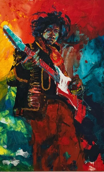 Malarstwo zatytułowany „Jimi Hendrix And Hi…” autorstwa Abhishek Deheriya, Oryginalna praca, Akryl