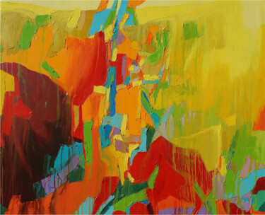 Malerei mit dem Titel "Yellow City" von Abhishek Kumar, Original-Kunstwerk, Acryl